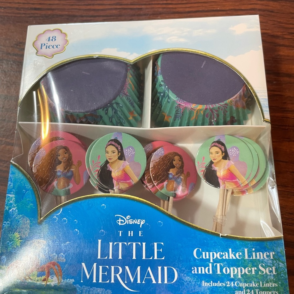 New Disney The Little Mermaid 48 piece cupcake liner and topper set. Party set!!